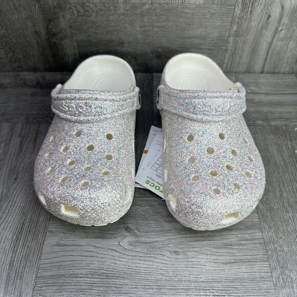 CROCS Classics Kids size 1 White Glittered Multicolored Clog - Picture 4 of 7